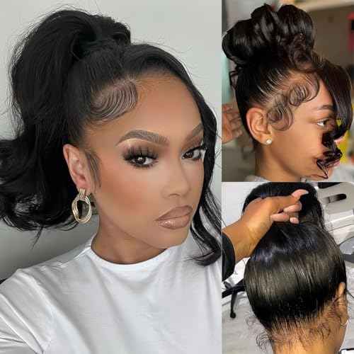 Body Wave 360 Lace Front Wigs Human Hair Pre Plucked Hidden Strap 22Inch 220% Density Drawstring Wig 360 HD Full Lace Human Hair Glueless Wigs for Black Women
