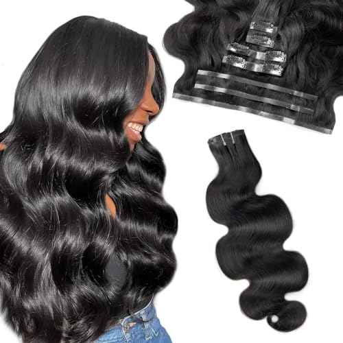 16 inch Seamless Body Wave Clip in Extensions Real Human Hair Extensions Clip Ins 110g 7pcs Thick Invisible Clip in Hair Extensions #1B Natural Black
