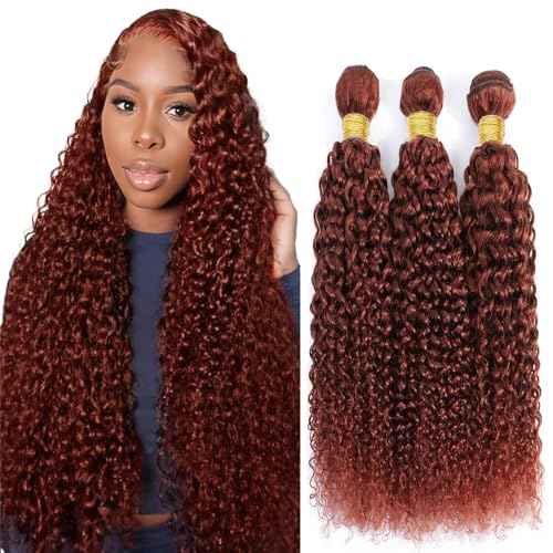 Copper Red Kinky Curly Bundles Reddish Brown Bundles Human Hair 30 30 30 inch Unprocessed Brazilian Virgin Color 33 Kinky Curly Human Hair Extensions