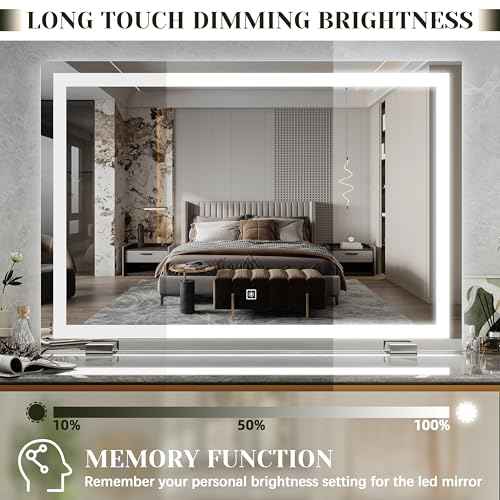 ROLOVE 32x 22 Inch Large Lighted Vanity Mirror with Dimmable 3 Modes, LED Makeup Mirror for Bathroom £¦ Dressing Room, Tabletop or Wall-Mounted, White