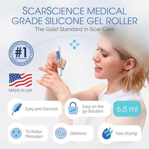 100% Silicone Scar Gel Cream Serum ? Silicone + Massage Power Duo Scar Therapy w/Tri-Roller Tip for Surgical, C-Section, Acne, Burn & Keloid Bump Scars ? Hypoallergenic & Fragrance Free