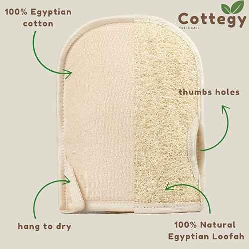 Premium Exfoliating Loofah Gloves ? Natural Egyptian Loufa Sponge Body Scrubber Mitts for Soft, Radiant Skin ? Left and Right Thumb Holes - Gentle Exfoliation & Deep Clean (1-Pack) (Count 2)
