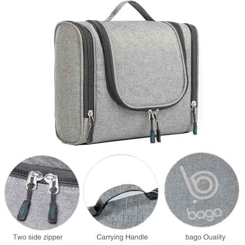 Bago Travel Toiletry Bag for Women and Men X-Large Waterproof Hanging Large Toiletry Bag for Bathroom and Travel Bag for Toiletries Organizer -Travel Makeup Bag (SnowGray)