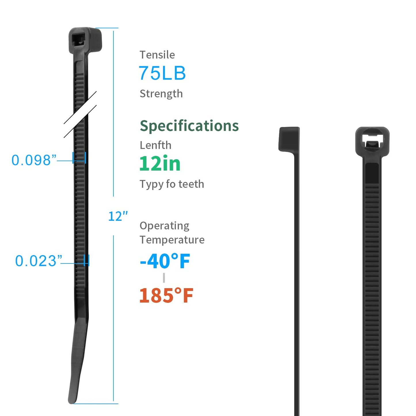 XINGO 12 Inch Black Zip Ties 1200 PCS, 75 LBS Tensile Strength, UV Resistant Cable Ties, Premium Self-locking Plastic Ties for Indoor and Outdoor Use