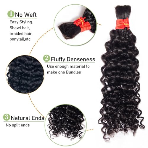 YOMIO Human Braiding Hair 26 Inch 100g (1Pack-2Bundles) Water Wave Human Hair Bulk for Braiding No Weft Bundle Virgin Curly Human Hair Bulk for Boho Braids Wet and Wavy Natural Black Color