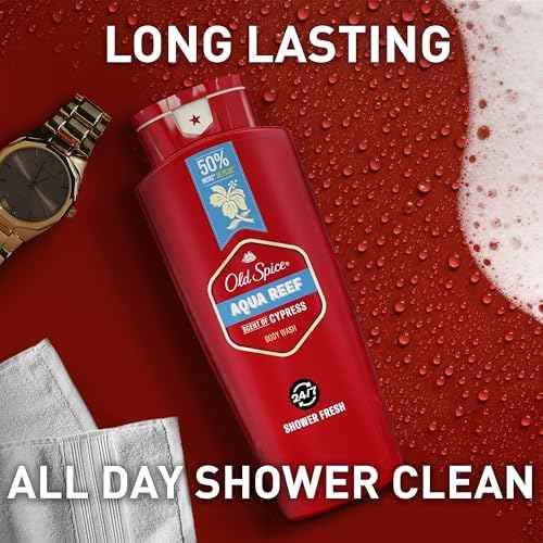 Old Spice Refreshing Body Wash for Men, 3X Defense, 24/7 Shower Fresh with Long Lasting Scent, Red Collection, Aqua Reef with Cypress Scent, 24 oz