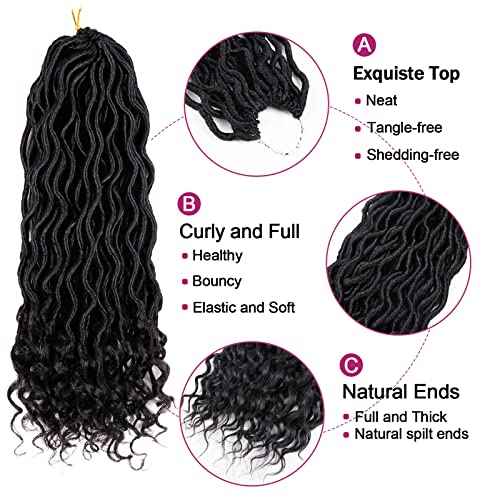 Goddess Locs Crochet Hair - 6 Packs 14 Inch Curly Faux Locs Crochet Hair For Black Women, Pre Looped Crochet Hair Wavy Faux Locs Synthetic Braids Hair Extensions(14Inch, 1B#)