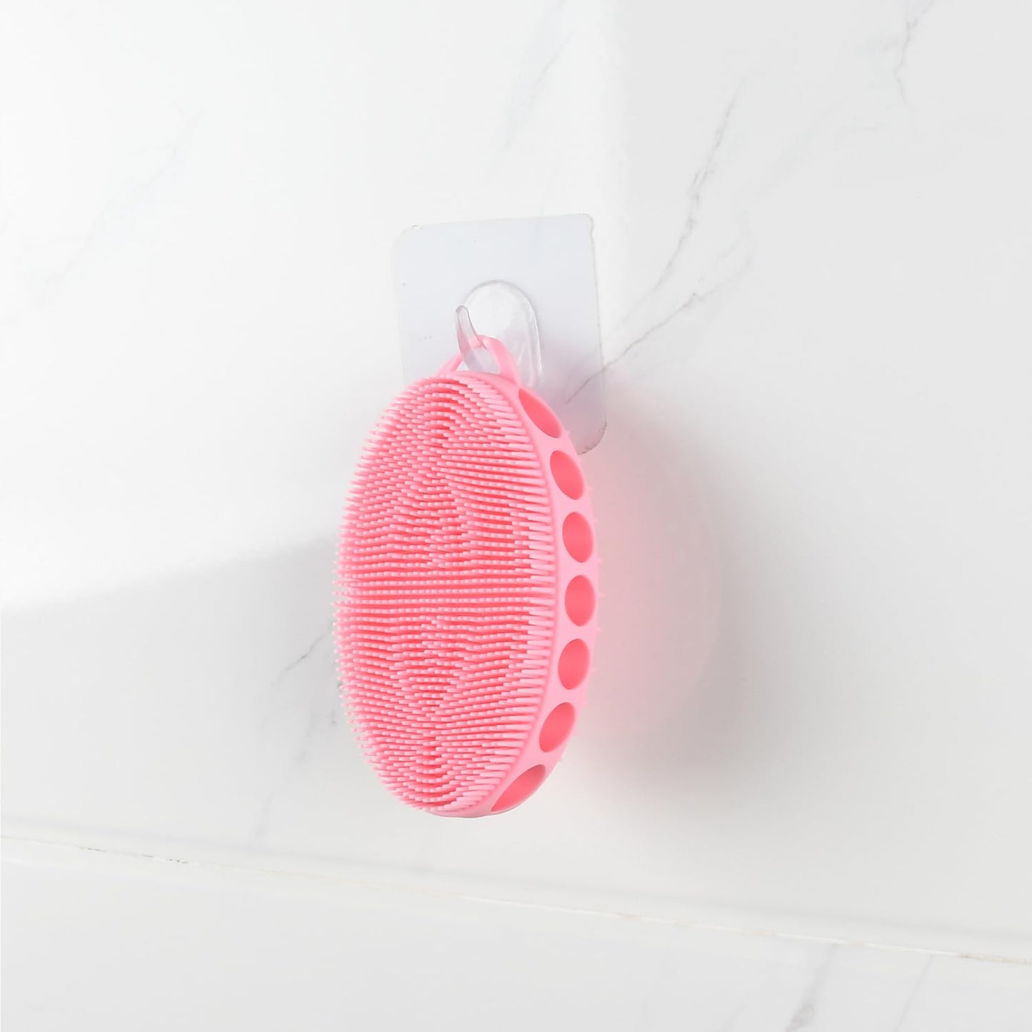 Silicone Body Scrubber with Double-Sided Bristles, Deep Cleaning Massage Brush, Black, Flexible Design with Hanger Loop for Exfoliating and Scalp Care (Pink)
