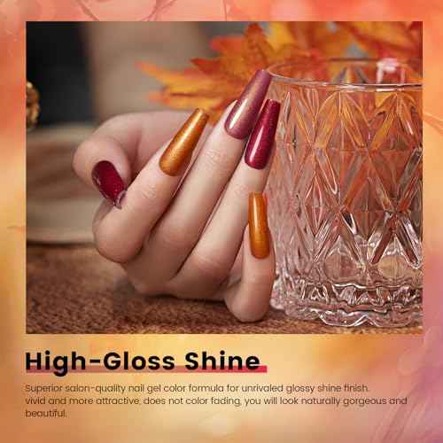 RARJSM Nude Gold Glitter Gel Nail Polish Set 6pcs Jelly Shimmery Sheer Lavender Wine Red Gold Brown Orange Fall Nail Gel Polish Sparkly Translucent Natural Skin Tone Color 7.5ml Soak off UV LED Cured