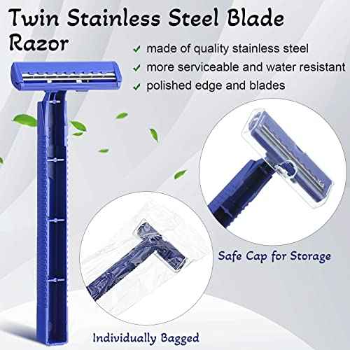 Chumia 500 Pcs Disposable Twin Blade Razor Shaving Safety Razor for Men Individually Wrapped with Clear Safety Cap Bulk Packed Portable for Hotel Guest House Travel Home Use(Blue)