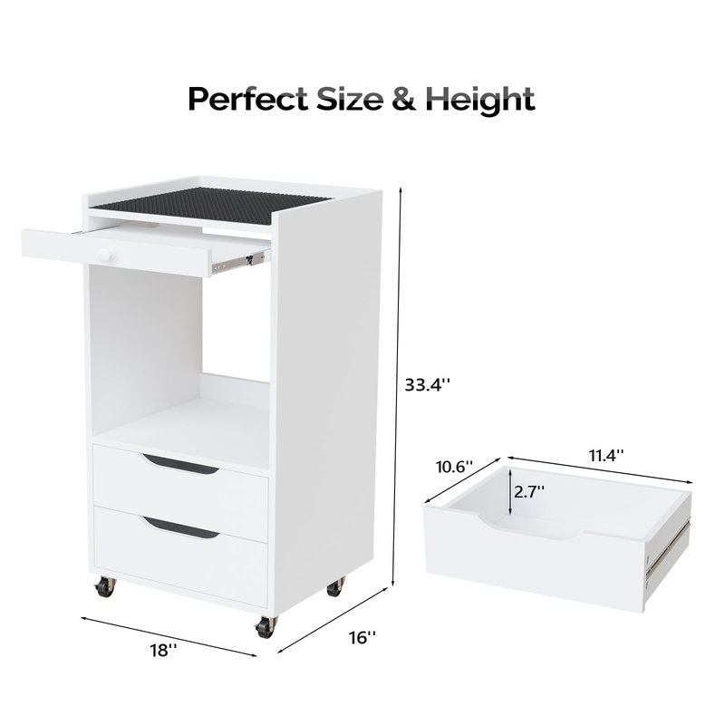 Salon Trolley Cart with Wheels, Esthetician Cart with Non-Slip Pads Drawers, Wood Mobile Storage Organizer for Beauty Spa Tattoo Esthetic Clinic Dental Salon Lab, White