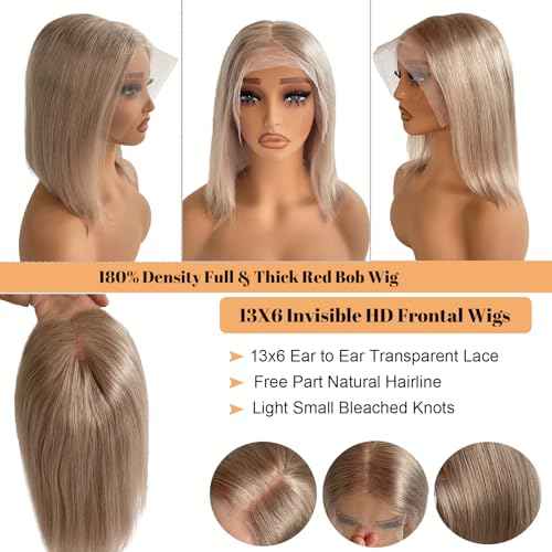 Munx 3x6 HD Lace Front Wigs 100% Human Hair Ash Blonde Bob Wig Pre Plucked 180% Density Glueless Transparent Lace Front Wig for Black Women with Baby Hair 14in Bleached Knots