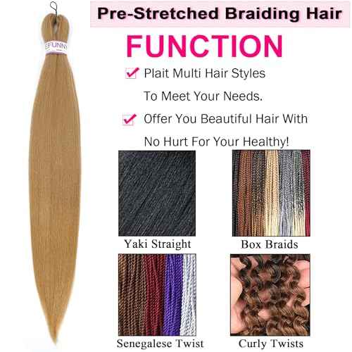 BEFUNNY Braiding Hair,24 Inch 8 Packs Pre Stretched Braiding Hair,Honey Prestretched Hair For Black Women Hair,Professional Itch Free Yaki Synthetic Hair Extension(8pcs,27#)