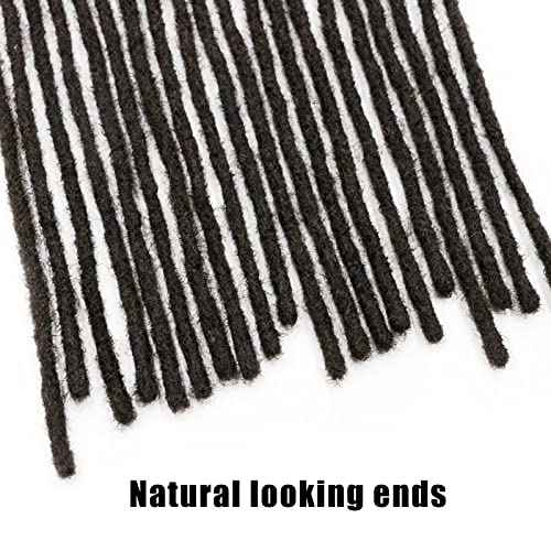 IXIMII 4 inch Human Hair Dreadlock Extensions 0.4cm 60 Strands Handmade Permanent Locs Extensions Soft Natural Black Human Dreads with Comb and Needle for Men Women Kids