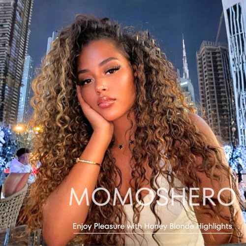 Highlight Bundles Human Hair Water Wave 22 Inch, Honey Blonde Soft & Shed-free P4/27 Ombre Color Curly Brown and Blonde Highlight Weave Bundles Wet and Wavy Single Bundle