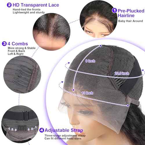 13x6 Body Wave Lace Front Wigs Human Hair Pre Plucked 200% Density HD Transparent Lace Frontal Wigs Human Hair For Women 24 Inch