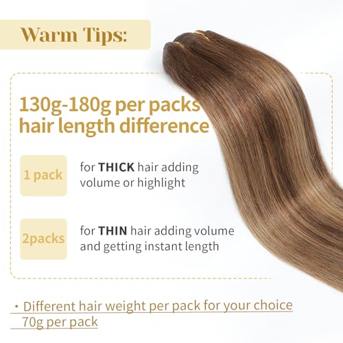 Clip in Hair Extensions Real Human Hair, 16 Inch 7pcs 140g/Pack - Ombre Chocolate Brown to Caramel Blonde, Soft Hair Extensions Real Human Hair Clip ins Straight for Women (16 Inch)