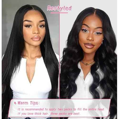 Essent Seamless Sleek Straight Clip in Hair Extensions Seamless Real Human Hair, 24 Inch 1Pack 130g 7Pcs Human Hair Extensions for Women Natural Black