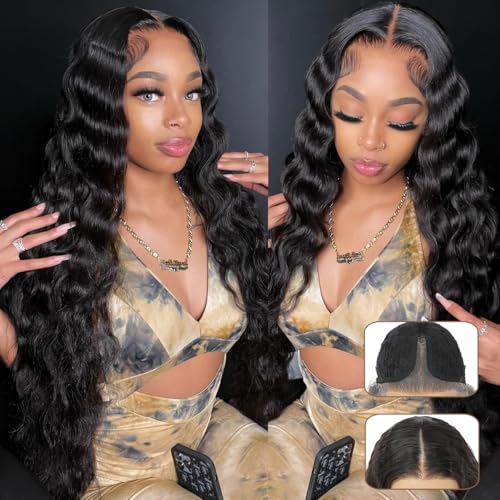 30 Inch Long Curly Synthetic Hair Wigs for Balck Women,13x4x1 Deep Water Wave Lace Front Wig,Simulated Scalp Natural Loose Deep Wave Crimps Curly Wig As Hair Replacement Wigs