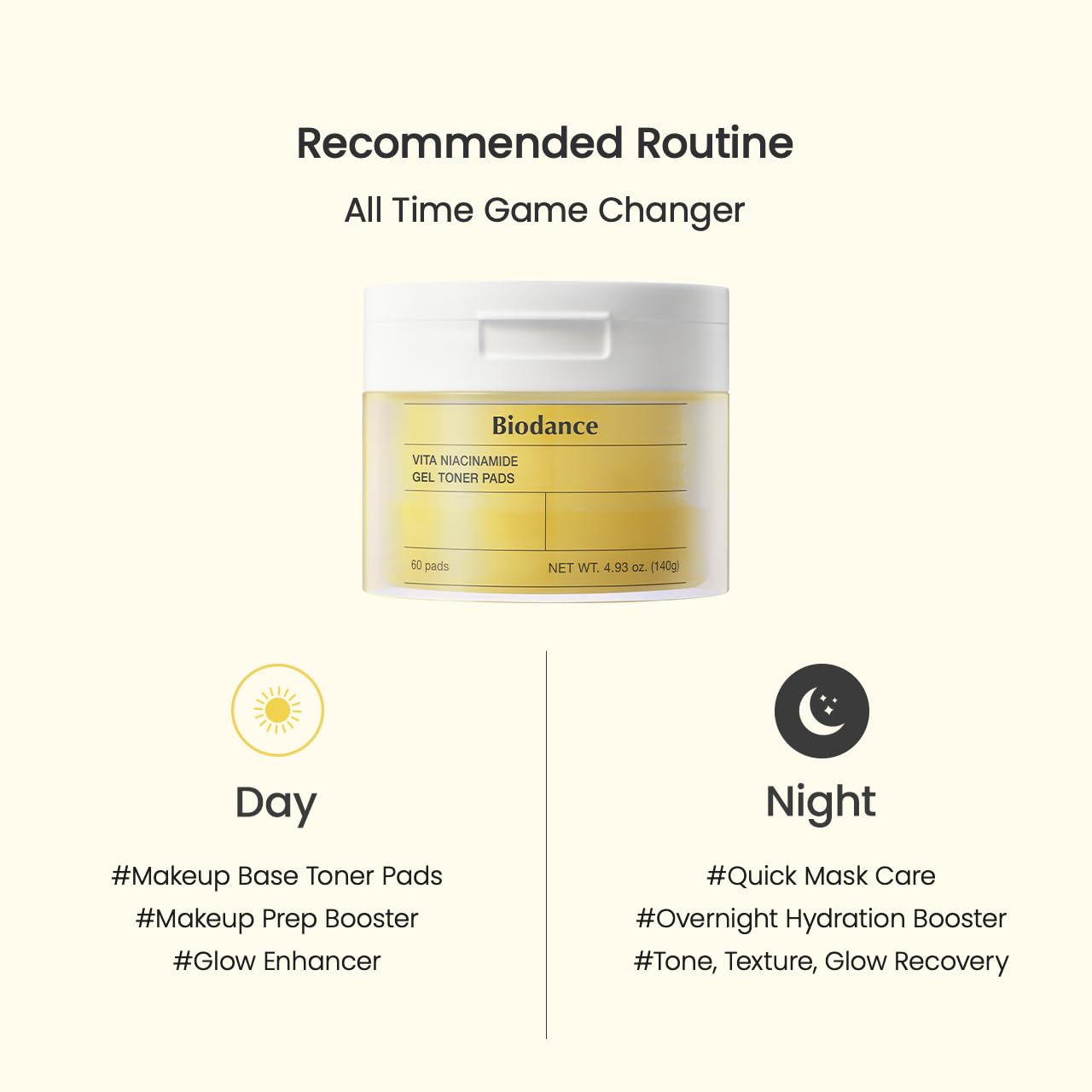 Biodance Vita Niacinamide Gel Toner Pads, Dark Spot Corrector, Evening Skin Tone, Gentle Exfoliating Toner Pads with Vitamin C, Pre-Soaked Pads, Korean Skin Careㅣ4.93 fl.oz.(140g)*60Pads