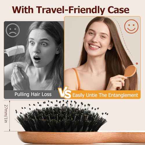 Travel Hair Brush, Mini Boar Bristle Hair Brush for Women Gift- Small Portable Compact HairBrush for Girls Kids Women Best Gift, Travel Size for Purse, Vacation, Business Trips & Outings