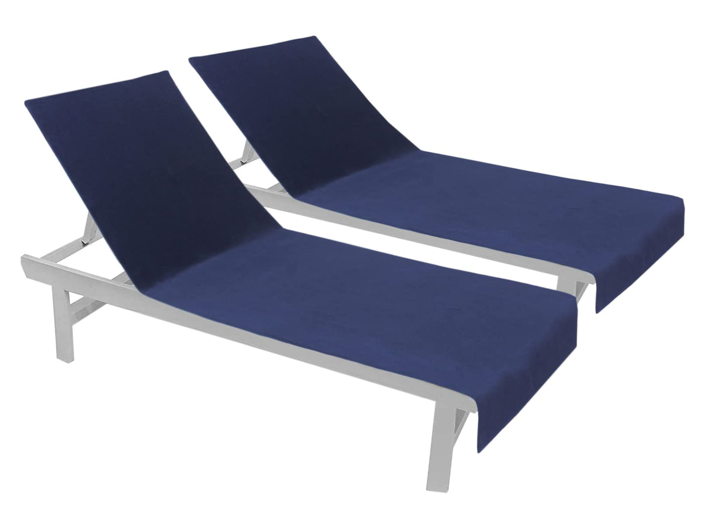 COTTON CRAFT Pool Lounge Chair Cover - 100% Cotton Soft Ringspun Terry Towel - Chaise Patio Picnic Spa Sun Lounger Beach Lounge Chair Cover - Oversized 32 in W x 82 in L x 7 in Pocket – Navy Blue