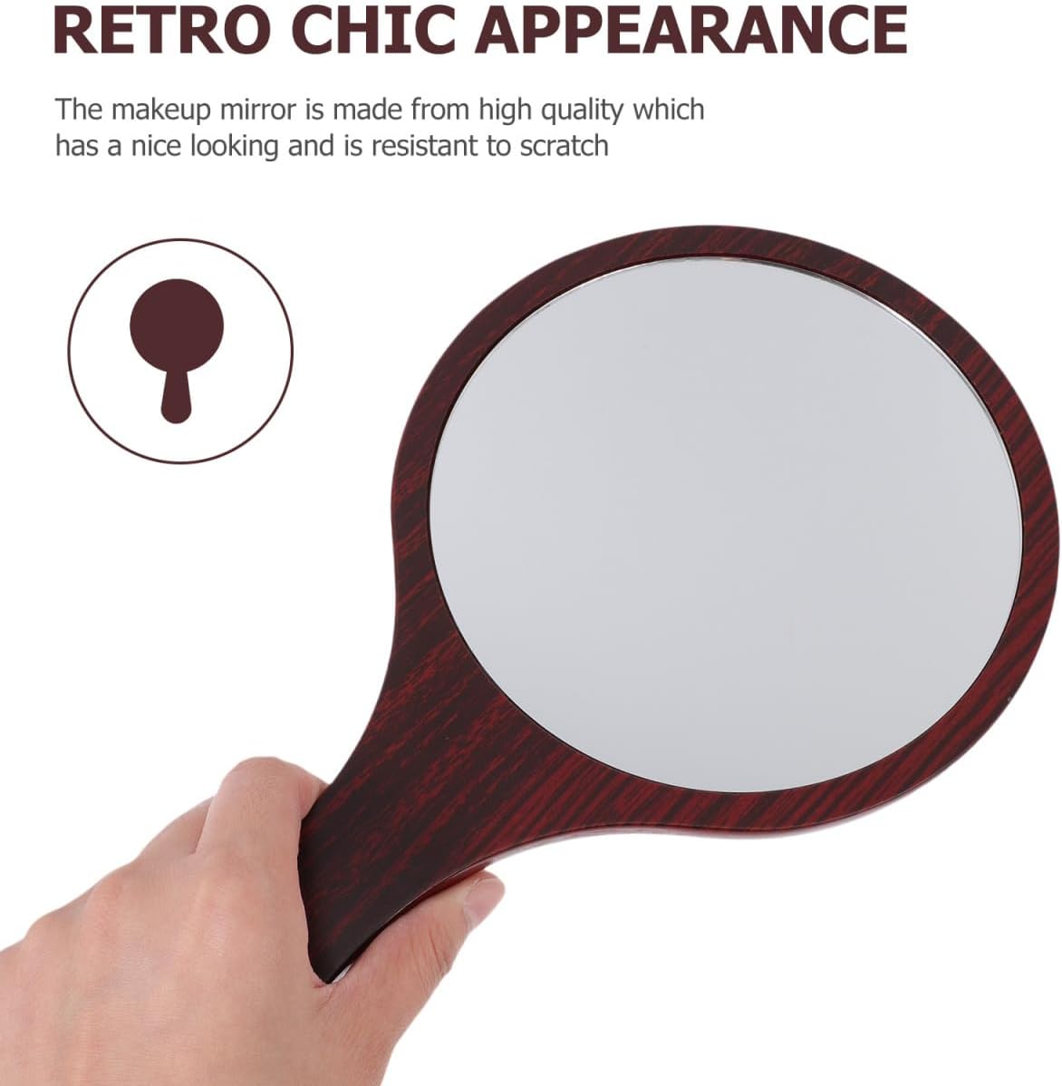 Wooden Handle Handheld Makeup Mirror - Lightweight Round Cosmetic Mirror for Travel & Home Use