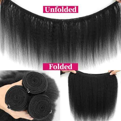 Kinky Straight Bundles 18 20 22 Inch 3 Bundles Kinky Straight Human Hair Bundles 12A 100% Unprocessed Brazilian Virgin Yaki Straight Bundles Hair Extension For Women Black Color