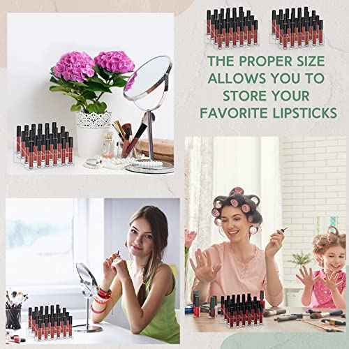 Macarrie 4 Pieces Lipstick Holder Organizer 24 Slot Acrylic Lipstick Makeup Organizer Case Display Stand Storage Box for Lipsticks Lipgloss Brushes Cosmetics