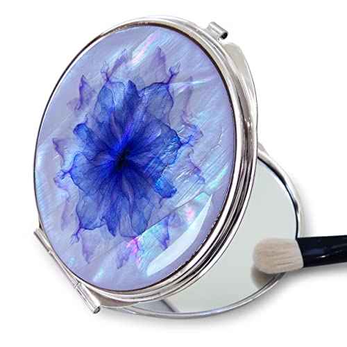 MADDesign Mother of Pearl Compact Makeup Travel Mirror (Flower Petals Purple)