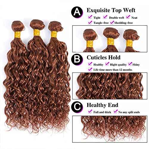Brown Bundles Color 30 Brown Water Bundles Human Hair Brown Water Wave Bundles Brown Wet and Wavy Brazilian Hair Weave Bundles Unprocessed Brazilian Virgin Hair For Black Women 10 10 10 inch