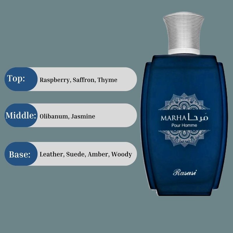 RASASI Marha Eau De Parfum Spray 100ML (3.38 OZ) Long Lasting Arabian Perfume for Men with Aromatic, Warm And Floral Notes - Captivating And Luxurious Masculine Fragrance for Day-to-Night Wear