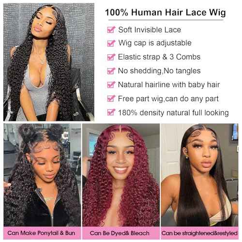 Water Wave Lace Front Wig 180% Density HD Lace Front Wigs Human Hair Pre Plucked Wigs for women Wet and Wavy Wigs with Baby Hair No Tangle 18inch