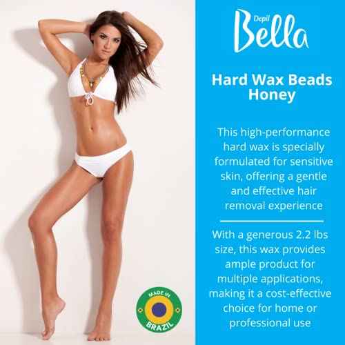 DEPIL BELLA Hard Wax Beads Honey 2.2 lbs for Hair Removal | Professional Hair Removal Wax Beads | All Skin and Hair Types | Natural Ingredients