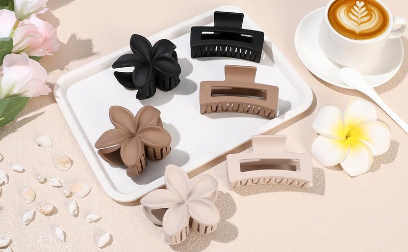 Skiennix Flower Hair Clips - 6 PCS Square Claw Clips for Thick or Thin Hair | Hawaiian Hibiscus Design
