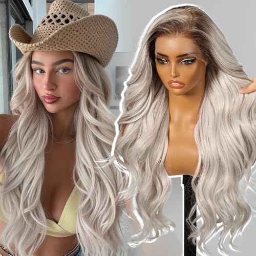 Platinum Blonde Synthetic Lace Front Wig,13¡¿6 Curly Meshless Glueless Wigs for Women Daily Use 26IN£¨#TT6/4603£©