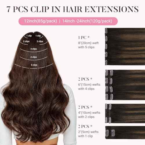MAXITA Hair Extensions Clip in Human Hair, 120g 7pcs 16 Inch, Balayage Dark Brown Mixed Chestnut Brown Hair Extensions Real Human Hair Remy Natural Straight Hair for Woman
