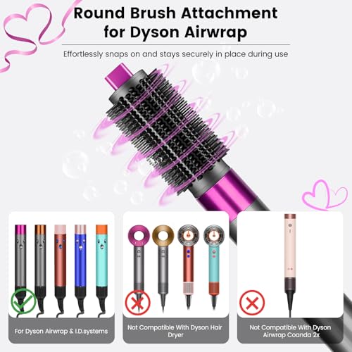 Upgraded Round Volumizing Brush Attachment Compatible with Dyson Airwrap HS01 HS05 HS08 Accessories, Upgraded Bristles for Dry Hair Add Volume Style Bangs Smooth Hair Rose