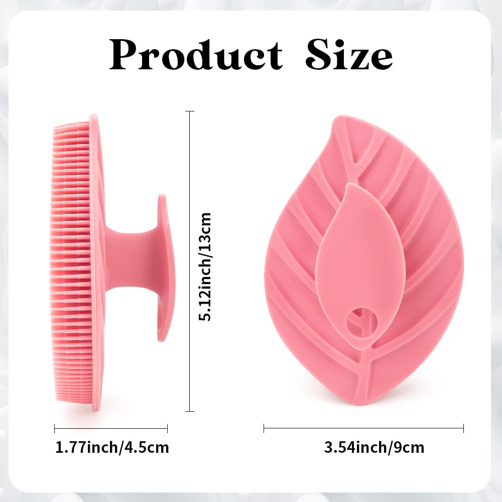 2 Pack Silicone Body Scrubber, Soft Silicone Loofah, Gentle Exfoliating Body Scrubber for Sensitive Skin, Leaf Shaped Shower Scrubbers, Silicone Scrubbers Body Brush for Women Men (Pink & Black)
