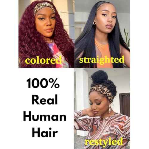 Water Wave Headband Wig Human Hair 18inch Curly Drawstring Headband Wigs Human Hair Wear and Go Glueless Wigs for Black Women Brazilian Virgin Hair 220 Density Natural Color