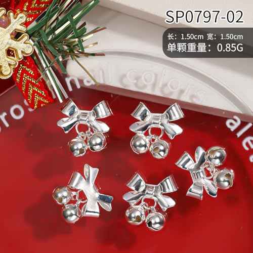 40Pcs Christmas Bell Nail Charms Gold Silver Bell Xmas Nail Charms for Acrylic Nails Red Green Alloy Bell Nail Gems and Charms Nail Jewelry for Women DIY Manicure Accessories