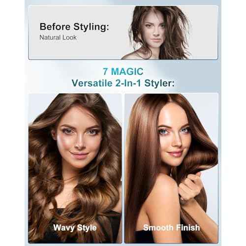 7MAGIC Hair Straightener, Ceramic Flat Iron with LCD, Professional 2 in 1 Hair Iron for Thick Hair, 11 Heat Settings Styling Tool