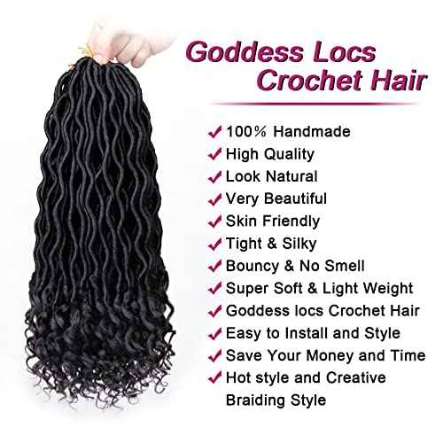 Goddess Locs Crochet Hair - 6 Packs 14 Inch Curly Faux Locs Crochet Hair For Black Women, Pre Looped Crochet Hair Wavy Faux Locs Synthetic Braids Hair Extensions(14Inch, 1B#)