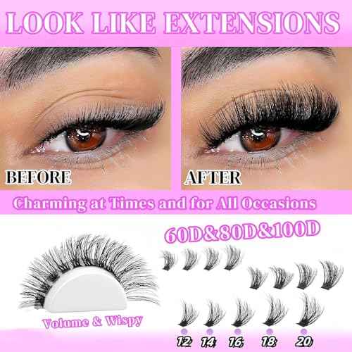 Lash Clusters Kit with 2X Bond&Seal 3 Styles 760Pcs Clusters Lashes Extension Volume Soft Eyelash Extension Kit 80D+100D D Curl Wispy Natural DIY Individual Lash Clusters Kit Box for Beginners