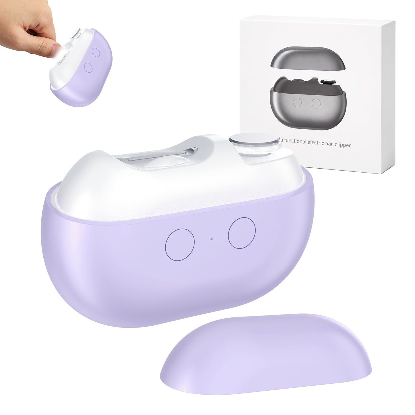 Whriou 3-in-1 Electric Nail Clipper for Seniors – 40dB Quiet, Rechargeable Automatic Trimmer for Thick Toenails, LED Light, Portable Grooming Tool for Elderly Men Women（Purple）
