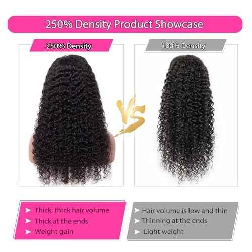 250 Density Deep Wave Lace Front Wigs Human Hair Curly Wig Wet and Wavy Lace Front Wigs Pre Plucked Frontal Wigs 22 Inch 100% Real Human Hair No Synthetic No Tangle No Shedding Triple Lifespan 3X
