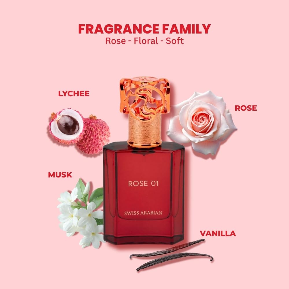 Swiss Arabian Rose 01 - Luxury Products From Dubai - Long Lasting, Addictive Personal EDP Spray Fragrance - Seductive Signature Aroma - 1.7 Oz