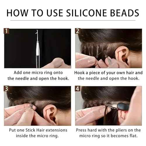 1500Pcs Silicone Beads for Hair Extensions, 5mm Silicone Lined Beads Microlink Rings Hair Extensions Tool (Black, 5mm)