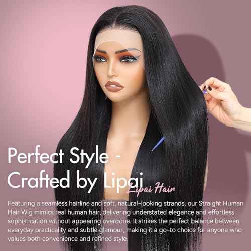 13x4 HD Lace Front Wigs Human Hair Straight Wigs for Black Women - 220% Density, Pre-Plucked Natural Hairline & Glueless Design for Effortless Style, 22 Inch