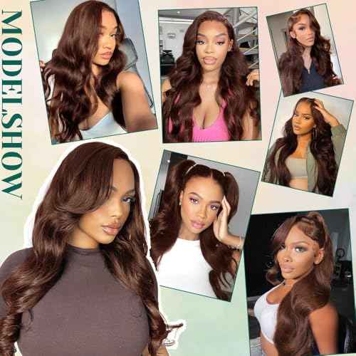 Brown Wear and Go Glueless Wigs Human Hair Pre Cut 26 Inch 9x6 Chocolate Brown Body Wave HD Lace Front Wig Pre Plucked Bleached Knots #4 Dark Brown Closure Wigs 200 Density for Women